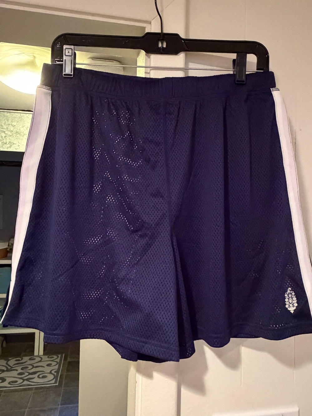 Free People Navy Mesh Athletic Shorts with White Side Panels